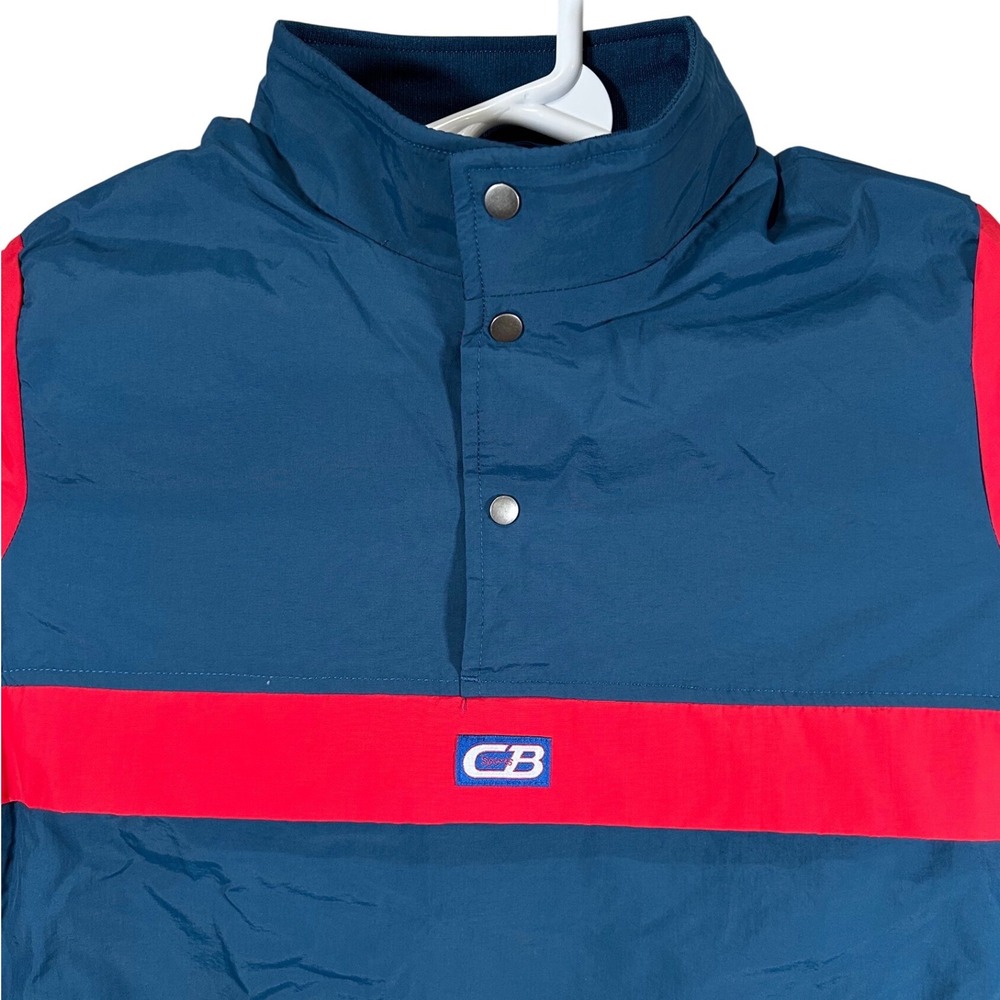 CB Sports Womens Navy Red Colorblock Snap Neck Windbreaker Jacket Size M New